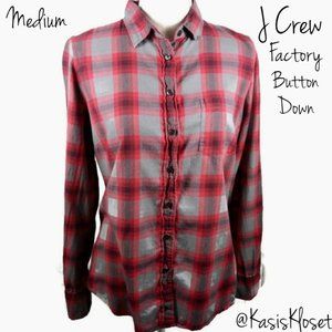 J.Crew Factory Button Up Shirt Medium Red & Gray